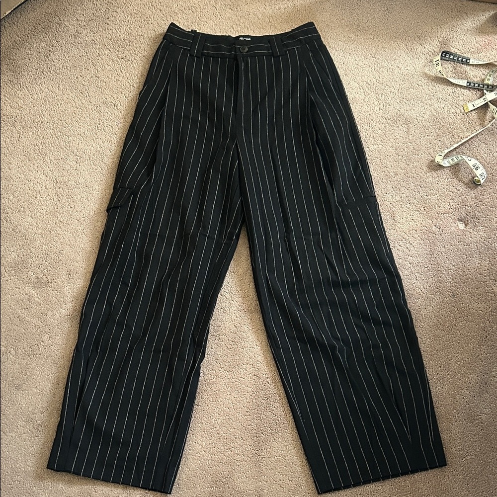 Madewell Black Pinstripe Wide Leg Pants
